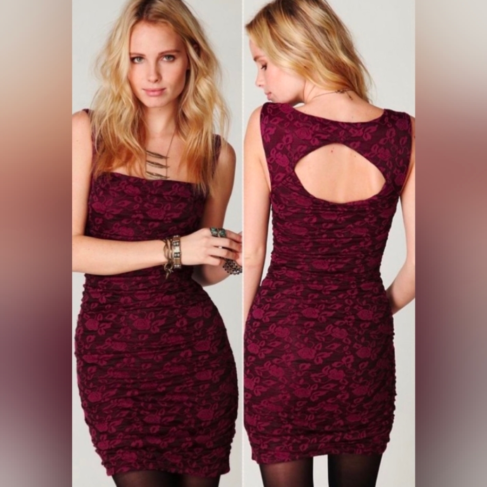 Free People burgundy Ruched Rose Dress